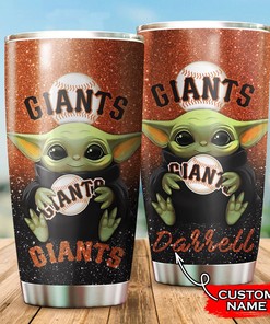 San Francisco Giants Star Wars and Baseball Baby Yoda Custom Name Tumbler with a Personalized and MLB Design.