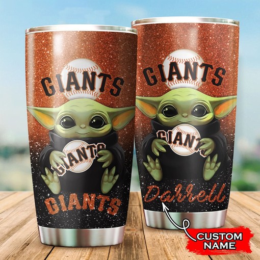 San Francisco Giants Star Wars and Baseball Baby Yoda Custom Name Tumbler with a Personalized and MLB Design.
