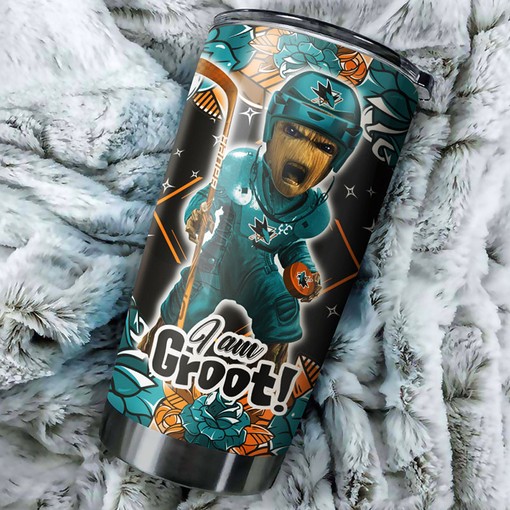 San Jose Sharks NHL Tumbler - I Am Groot Tumbler with Whimsical Quote for Superhero Fans - G Fanatics
