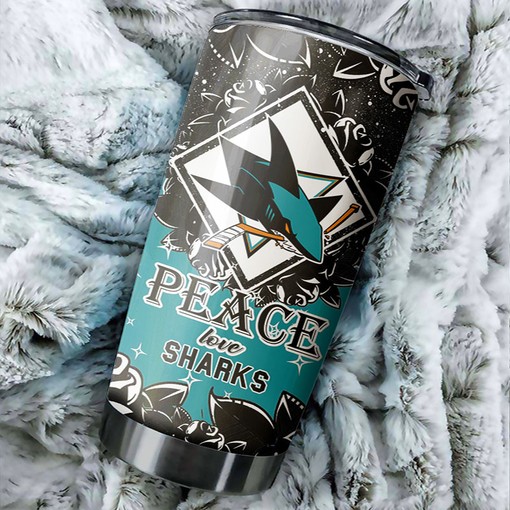 San Jose Sharks NHL Tumbler - Peace Love Tumbler with Sporting Design for Hockey Fans - G Fanatics