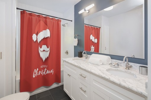 Santa Claus Merry Christmas Holiday Luxury Shower Curtain for Home Bathroom Decor - Image 2
