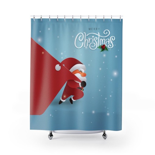Santa Claus Merry Christmas Print Shower Curtain - Celebrate the Holidays in Style