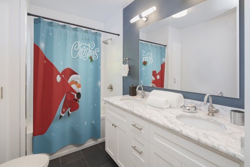 Santa Claus Merry Christmas Print Shower Curtain - Celebrate the Holidays in Style - Image 2