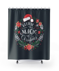 Santa Xmas Merry Christmas Print Shower Curtain for Festive Bathroom Decor