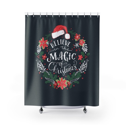 Santa Xmas Merry Christmas Print Shower Curtain for Festive Bathroom Decor