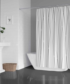 Scandinavian Abstract Shower Curtain with Neutral Line Art Print Design for Modern Bathroom Decor