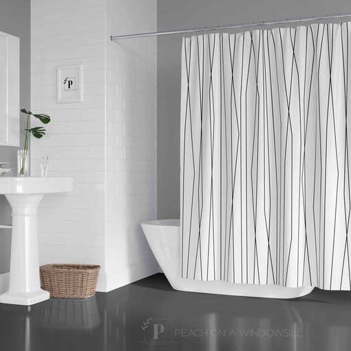 Scandinavian Abstract Shower Curtain with Neutral Line Art Print Design for Modern Bathroom Decor