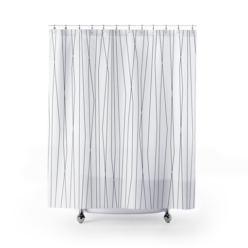Scandinavian Abstract Shower Curtain with Neutral Line Art Print Design for Modern Bathroom Decor - Image 3
