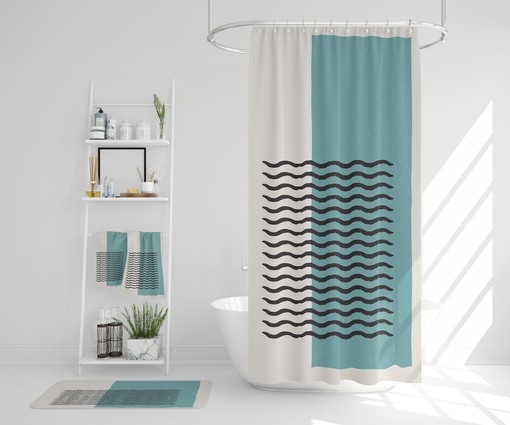 Scandinavian Boho Bathroom Decor Set with Shower Curtain, Bath Mat, Spa Wrap, and Towels