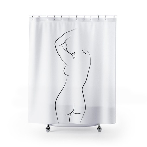 Scandinavian Line Art Shower Curtain with Nude Black and White Designer Bath Curtain - Image 3