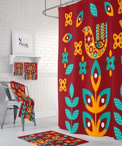 Scandinavian Red Shower Curtain with Nordic Bathroom Decor for Minimalist Style