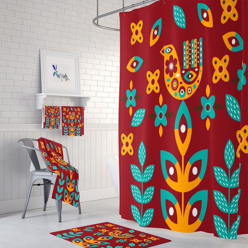 Scandinavian Red Shower Curtain with Nordic Bathroom Decor for Minimalist Style