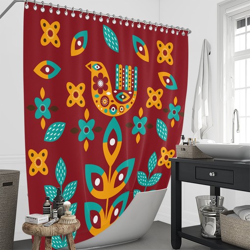 Scandinavian Red Shower Curtain with Nordic Bathroom Decor for Minimalist Style - Image 3