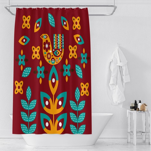 Scandinavian Red Shower Curtain with Nordic Bathroom Decor for Minimalist Style - Image 4