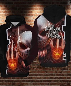 Scary Jack Skellington Black 3D Hoodie with Unique All Over Print Design for Men and Women