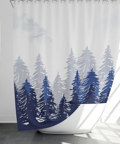 Scenic Mountain Watercolor Nature Shower Bath Curtain - Dark Woods Curtain for a Farmhouse Touch