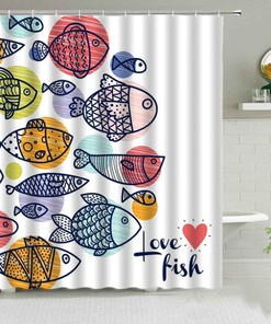 Sea Creature Love Underwater Fish Print Shower Curtain | Ocean Theme Home Bathroom Decor