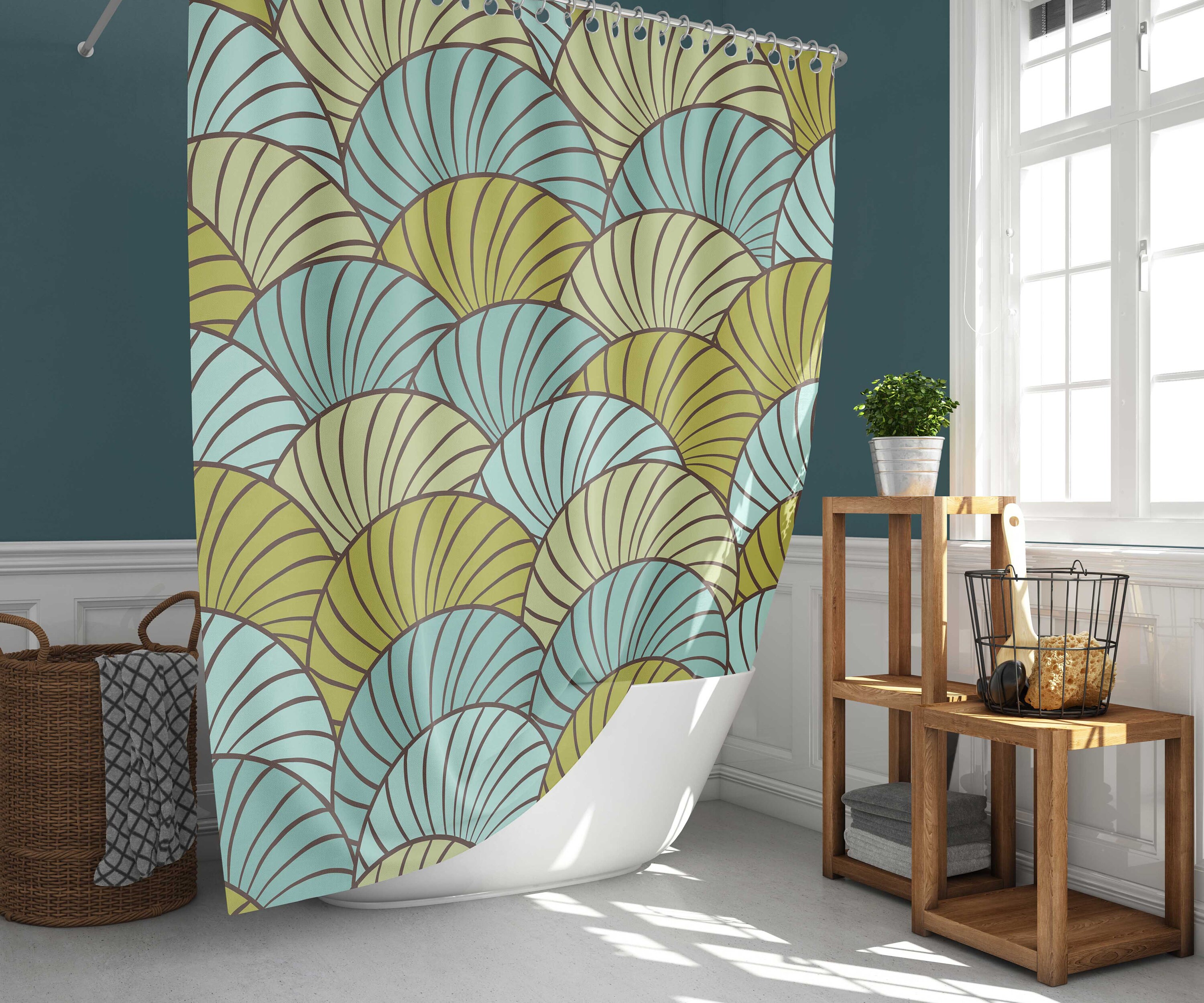 Seashell Beach Vintage Bathroom Shower Curtain | Ocean Shore Creatures Fabric Home Bath Decor