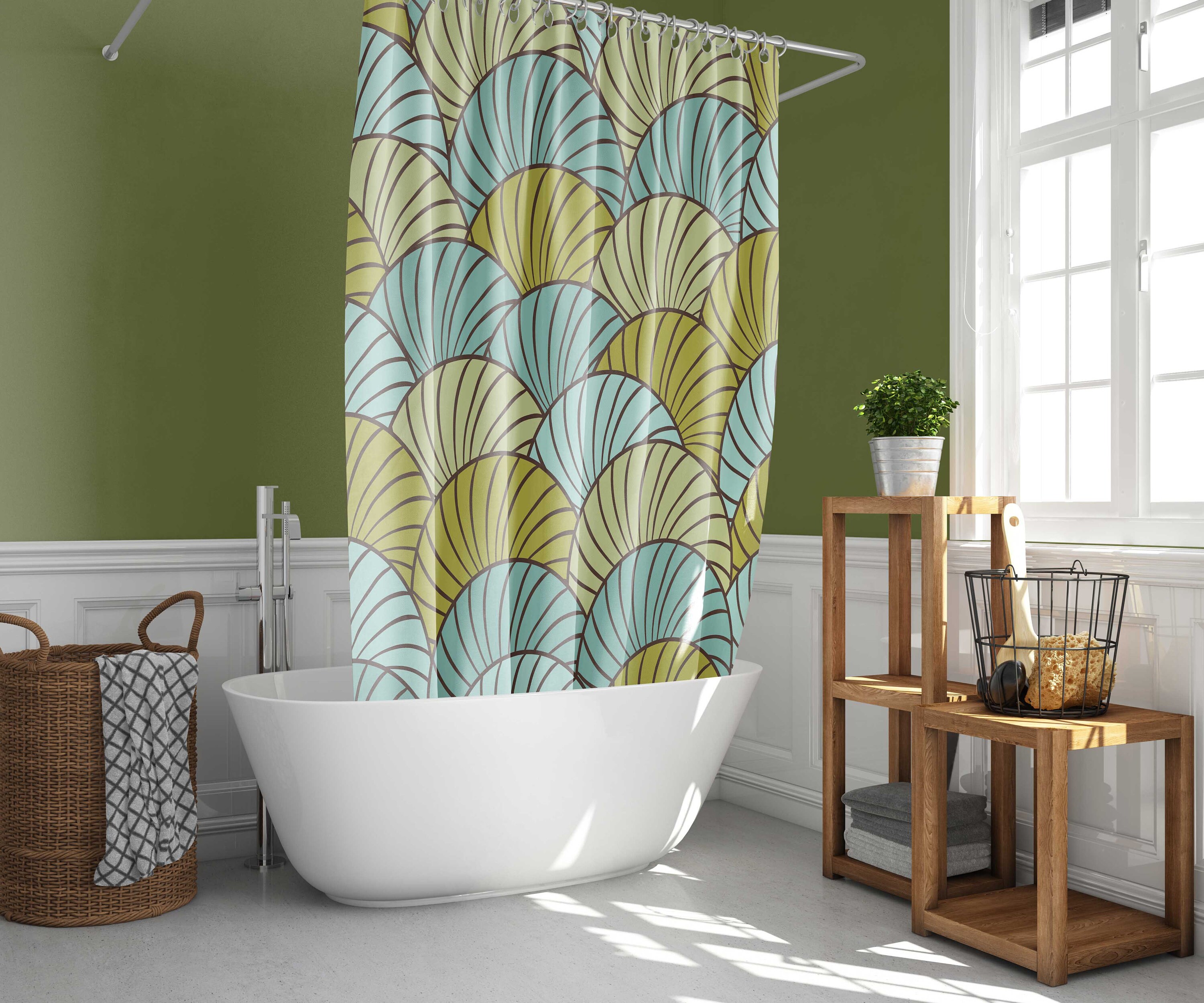 Seashell Beach Vintage Bathroom Shower Curtain | Ocean Shore Creatures Fabric Home Bath Decor - Image 2