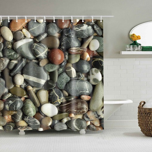Seashore Stones Unique Shower Curtain | Pebbles and Rocks by the Beach Ocean Bath Decor