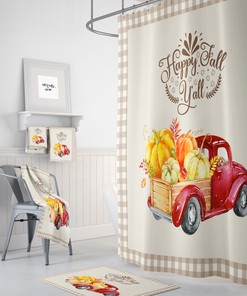 Seasonal Happy Fall Red Truck Shower Curtain - Welcome Autumn into Your Bathroom