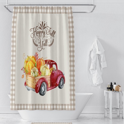 Seasonal Happy Fall Red Truck Shower Curtain - Welcome Autumn into Your Bathroom - Image 2