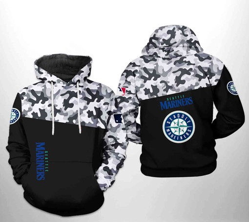 Seattle Mariners All Over Print Camo Team 3D Hoodie Zipper - 3D Hoodies for Men Graphic