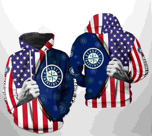 Seattle Mariners All Over Print US Flag 3D Hoodie Zipper - 3D Hoodies with Zippers