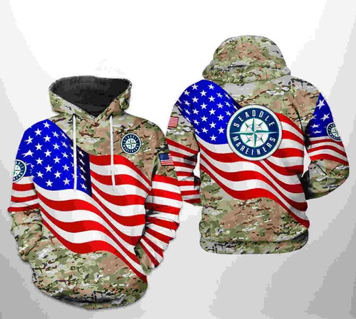 Seattle Mariners All Over Print US Flag Camo Veteran 3D Hoodie - All Over Print Hoodie Printful