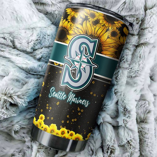 Seattle Mariners Beautiful Sunflower MLB Tumbler with Logo and Personalization for Fans