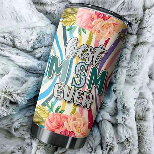 Seattle Mariners Best Mom Ever Flower MLB Tumbler with Elegant Design and Personalized Engraving
