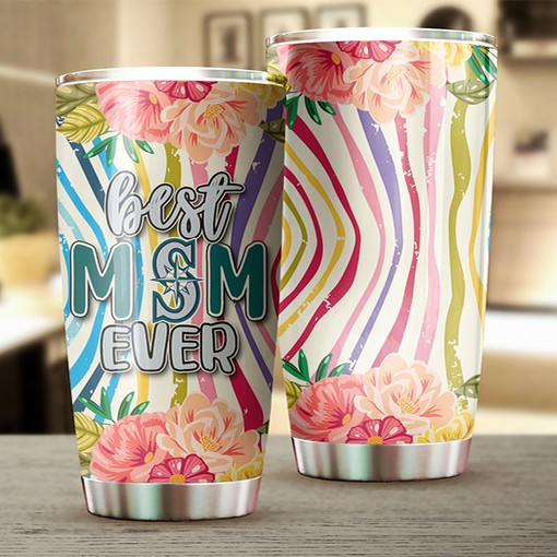 Seattle Mariners Best Mom Ever Flower MLB Tumbler with Elegant Design and Personalized Engraving - Image 2