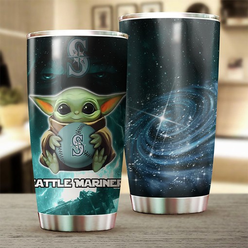 Seattle Mariners MLB Tumbler featuring Baby Yoda and MLB Logo, Perfect for Fans! - Image 2