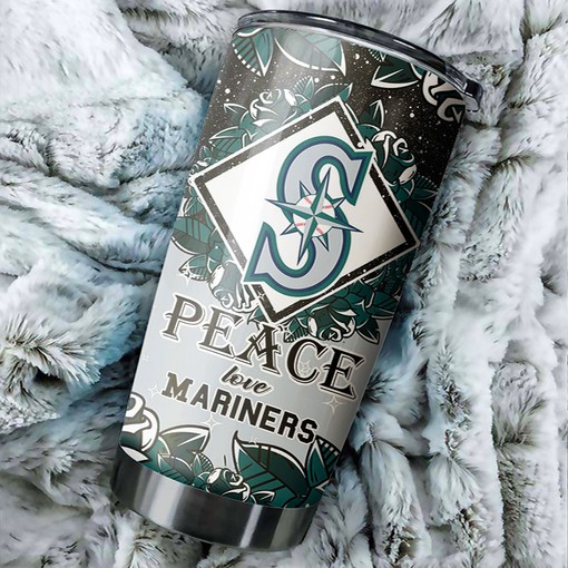 Seattle Mariners Peace and Love Edition MLB Tumbler - Baseball Mom Tumbler Ideas