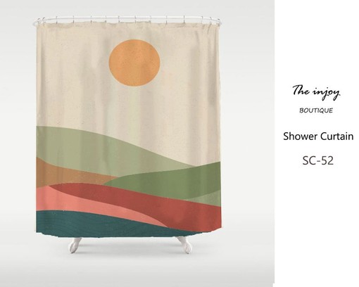 Serene Sun and Montain Cream Sky Field Shower Curtain - Modern Art Landscape Design - Heavy Duty Waterproof Curtains