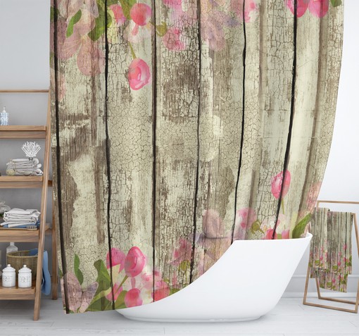 Shabby Wood Shower Curtain with Chippy Design - Unique Farmhouse Bathtub Curtain for Rustic Decor