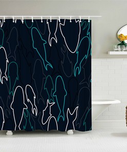 Shark Underwater Unique Shower Curtain | Navy Blue Sea Fish Bathroom Decor