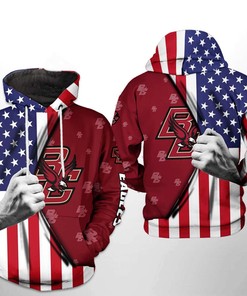 Shout Your Patriotism with Boston College Eagles NCAA US Flag 3D Hoodie Featuring Custom All Over Print