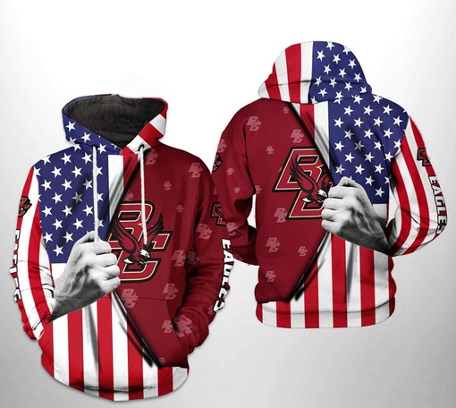 Shout Your Patriotism with Boston College Eagles NCAA US Flag 3D Hoodie Featuring Custom All Over Print