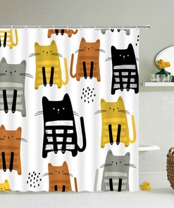 Show Your Love for Your Feline Friend with Cute Cat Japanese Design Shower Curtain, Pet Animal Fabric Curtain