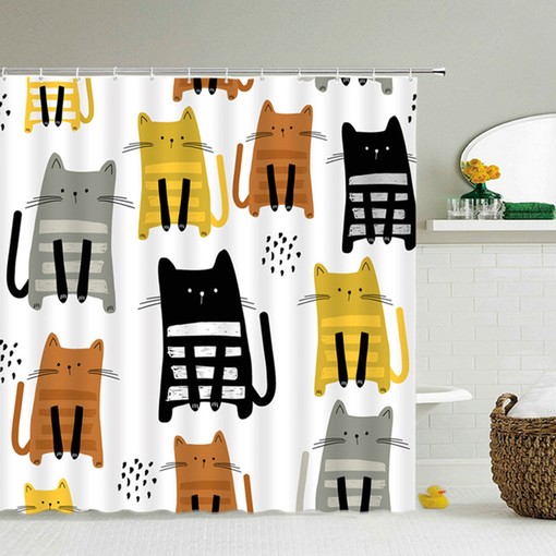 Show Your Love for Your Feline Friend with Cute Cat Japanese Design Shower Curtain, Pet Animal Fabric Curtain