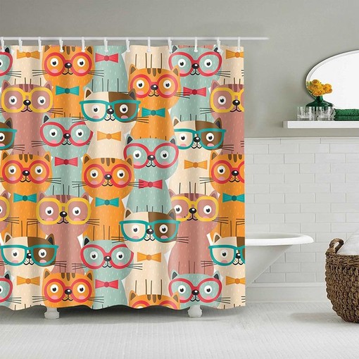 Show Your Love for Your Feline Friend with Stylish Cat Shower Curtain, Cute Feline Animal Fabric Bathroom Decor