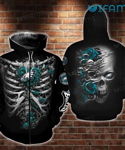Show off Your Love for Horror with Skeleton Roses Logo Philadelphia Eagles 3D Zip Up Hoodies