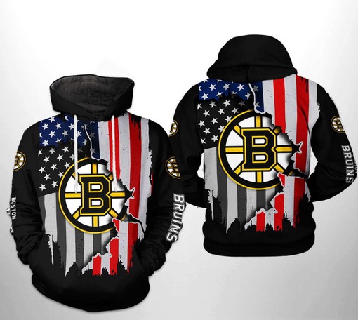Show off Your Love for the USA with Boston Bruins NHL US Flag Team 3D Hoodie Zipper Hoodie