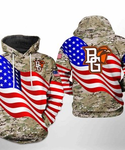 Showcase Your Loyalty and Country with Bowling Green Falcons NCAA US Flag Camo Veteran 3D Hoodie