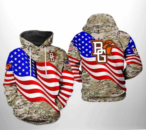 Showcase Your Loyalty and Country with Bowling Green Falcons NCAA US Flag Camo Veteran 3D Hoodie