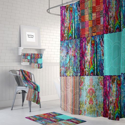 Shower Curtains Decorative Boho Chic Gypsy Blocks Shower Curtain