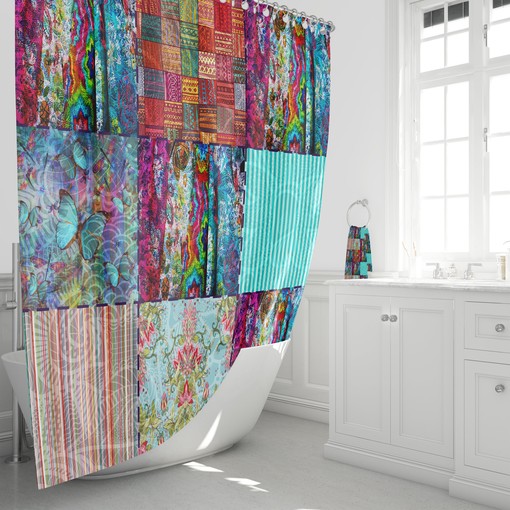 Shower Curtains Decorative Boho Chic Gypsy Blocks Shower Curtain - Image 2