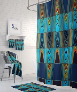 Shower Curtains Decorative Eclectic Wave Shower Curtain in Blue Boho Bathroom Decor