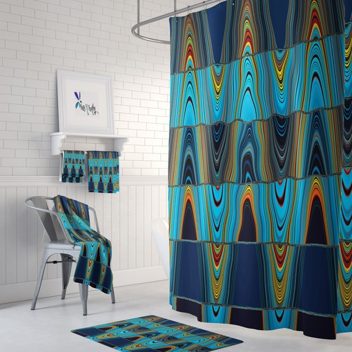 Shower Curtains Decorative Eclectic Wave Shower Curtain in Blue Boho Bathroom Decor